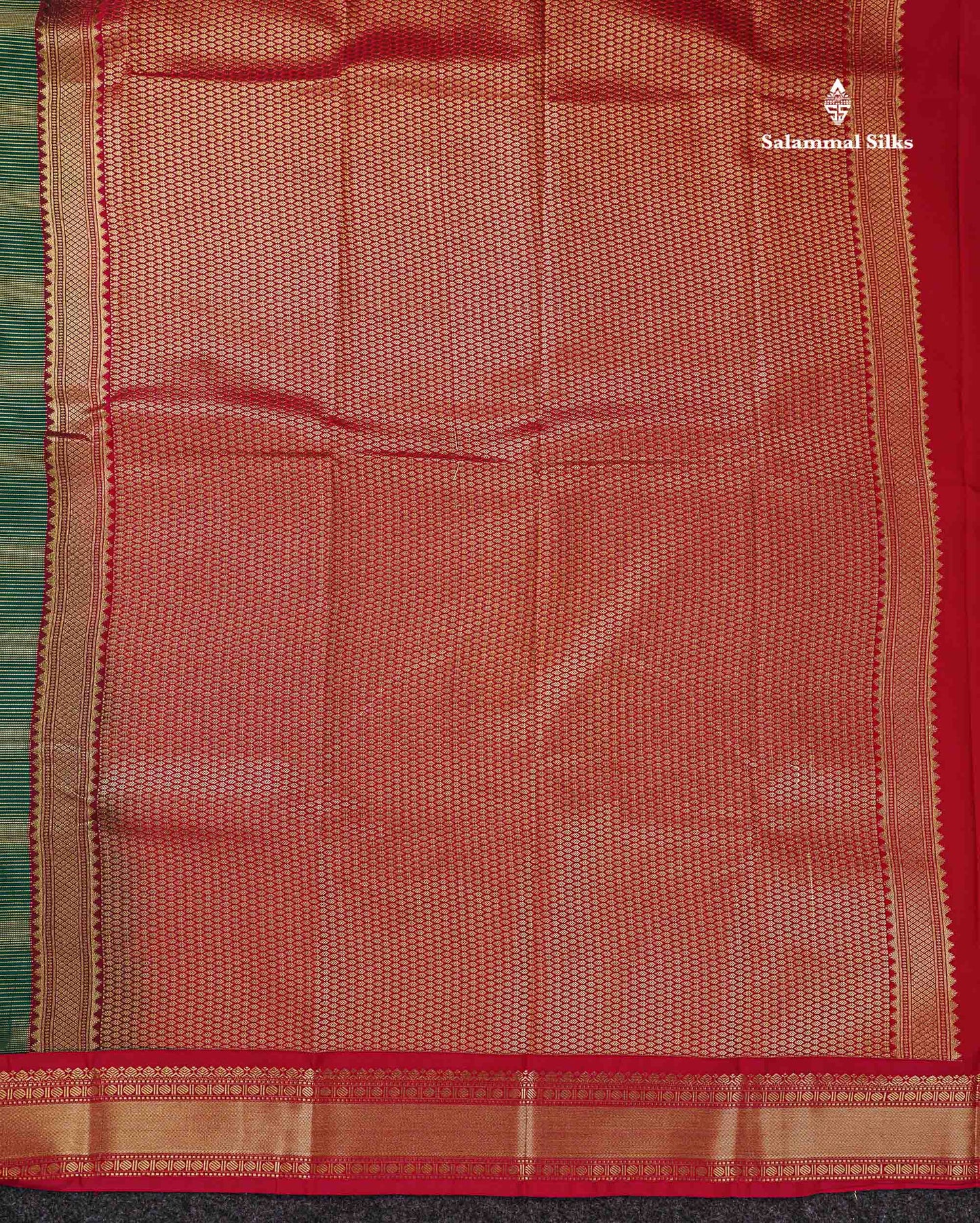 Semi Silk Saree -  Bottle Green Mango Butta With Alai Vaira Oosi Lines Along With Contrast Redish Pink Traditional Small Border