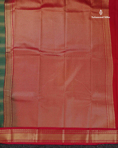 Semi Silk Saree -  Bottle Green Mango Butta With Alai Vaira Oosi Lines Along With Contrast Redish Pink Traditional Small Border