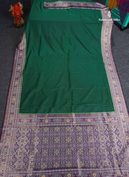 Semi Dola Silk Saree - Bottle Green Plain Colour Body With Contrast Deep Purple Ajirah Print Border 
