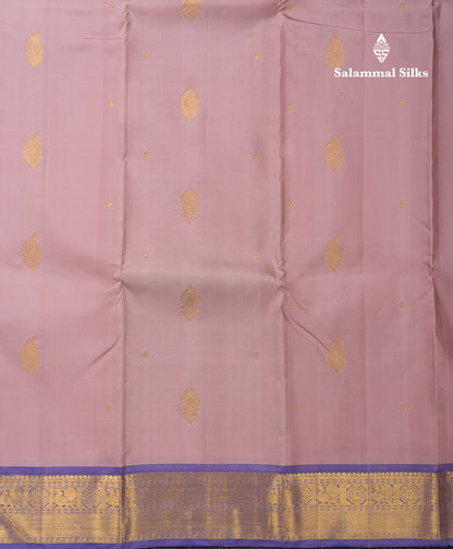 Beautiful Onion Pink Pure Kanjivaram Silk Saree With Contrast Violet Traditional Medium Border