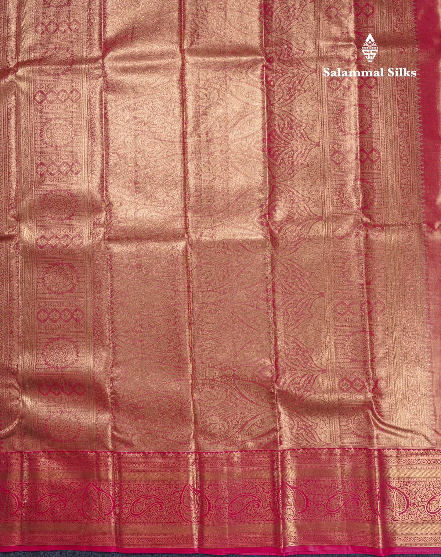Beautiful Gold Tissue Bridal Semi Silk Saree With Contrast Pink Traditional Evening Morning Border