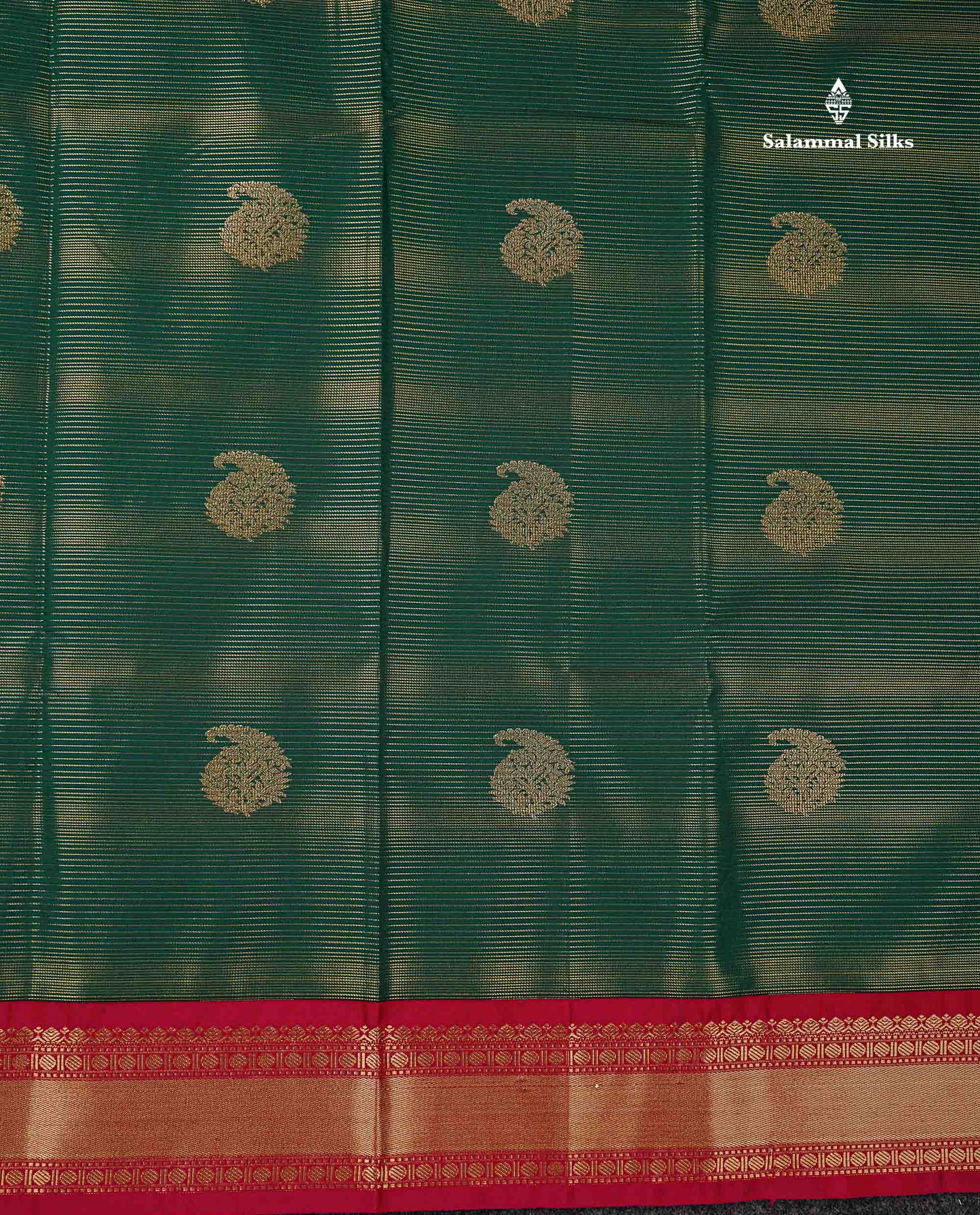 Semi Silk Saree -  Bottle Green Mango Butta With Alai Vaira Oosi Lines Along With Contrast Redish Pink Traditional Small Border