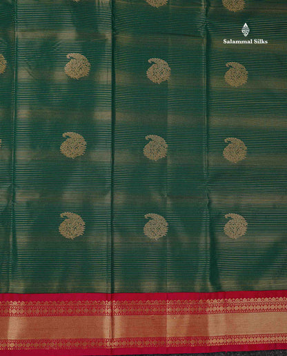 Semi Silk Saree -  Bottle Green Mango Butta With Alai Vaira Oosi Lines Along With Contrast Redish Pink Traditional Small Border