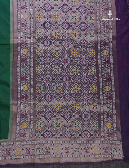 Semi Dola Silk Saree - Bottle Green Colour Plain Body With Contrast Deep Purple Ajirah Print Border