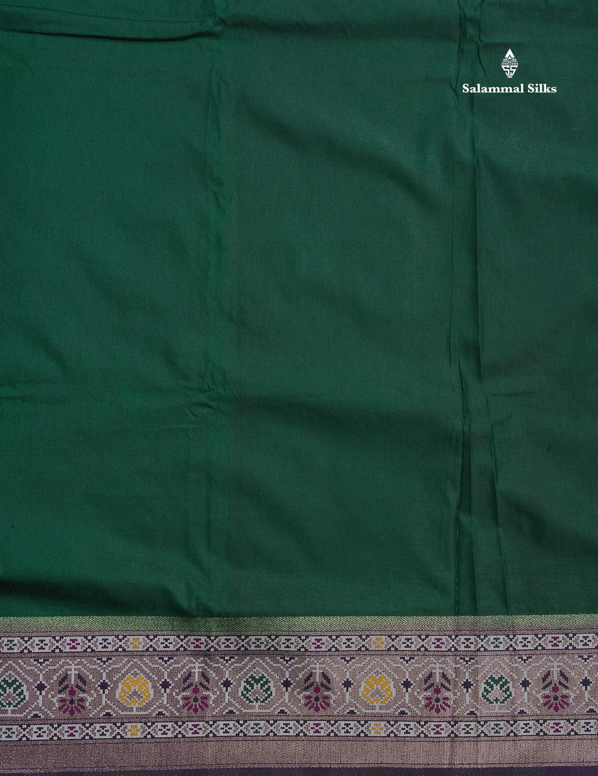 Semi Dola Silk Saree - Bottle Green Colour Plain Body With Contrast Deep Purple Ajirah Print Border