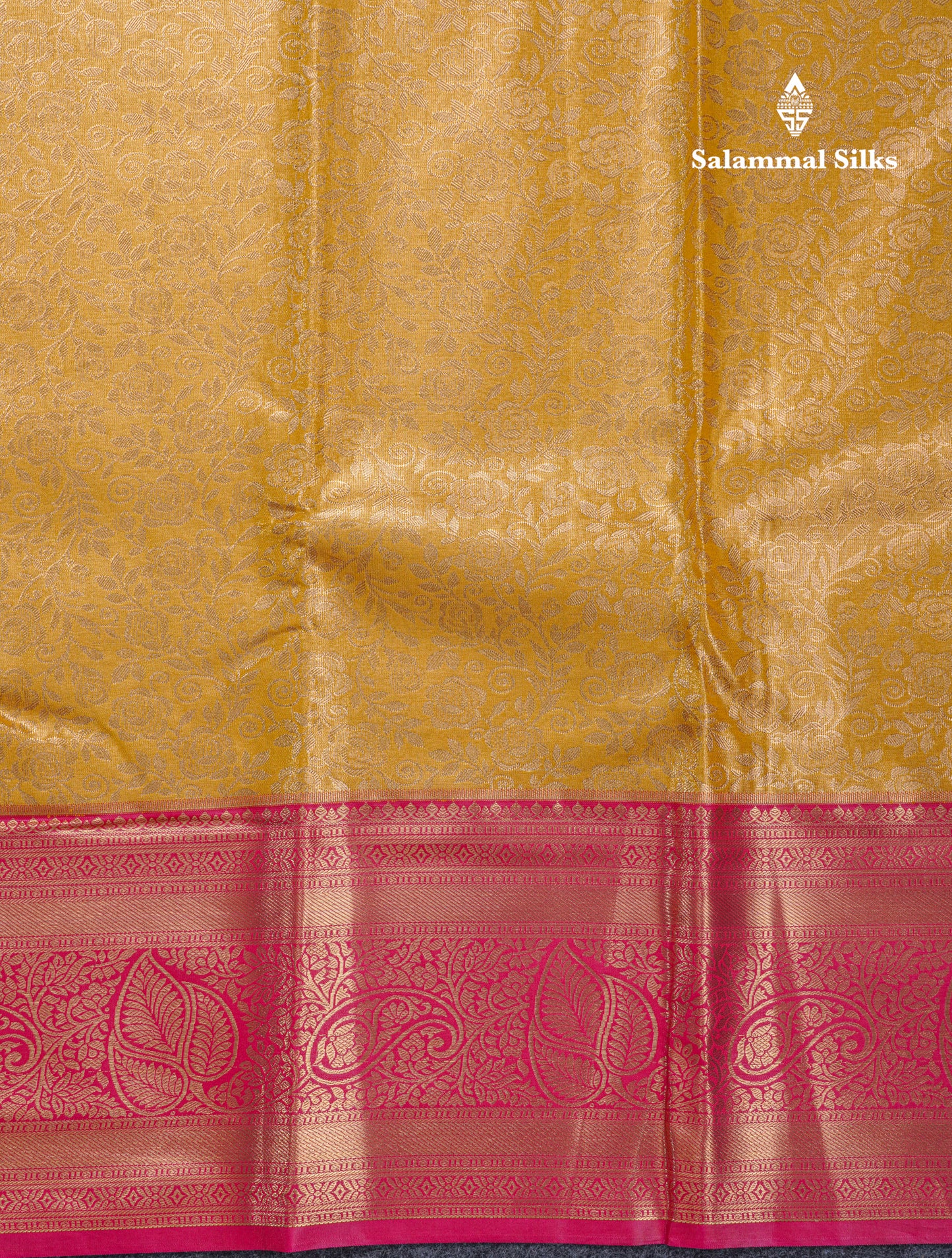 Beautiful Gold Tissue Bridal Semi Silk Saree With Contrast Pink Traditional Evening Morning Border