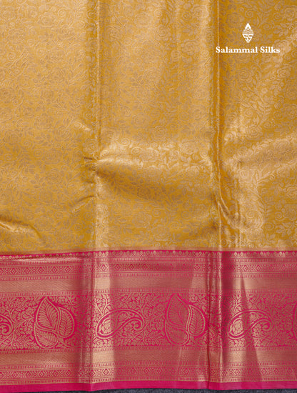 Beautiful Gold Tissue Bridal Semi Silk Saree With Contrast Pink Traditional Evening Morning Border