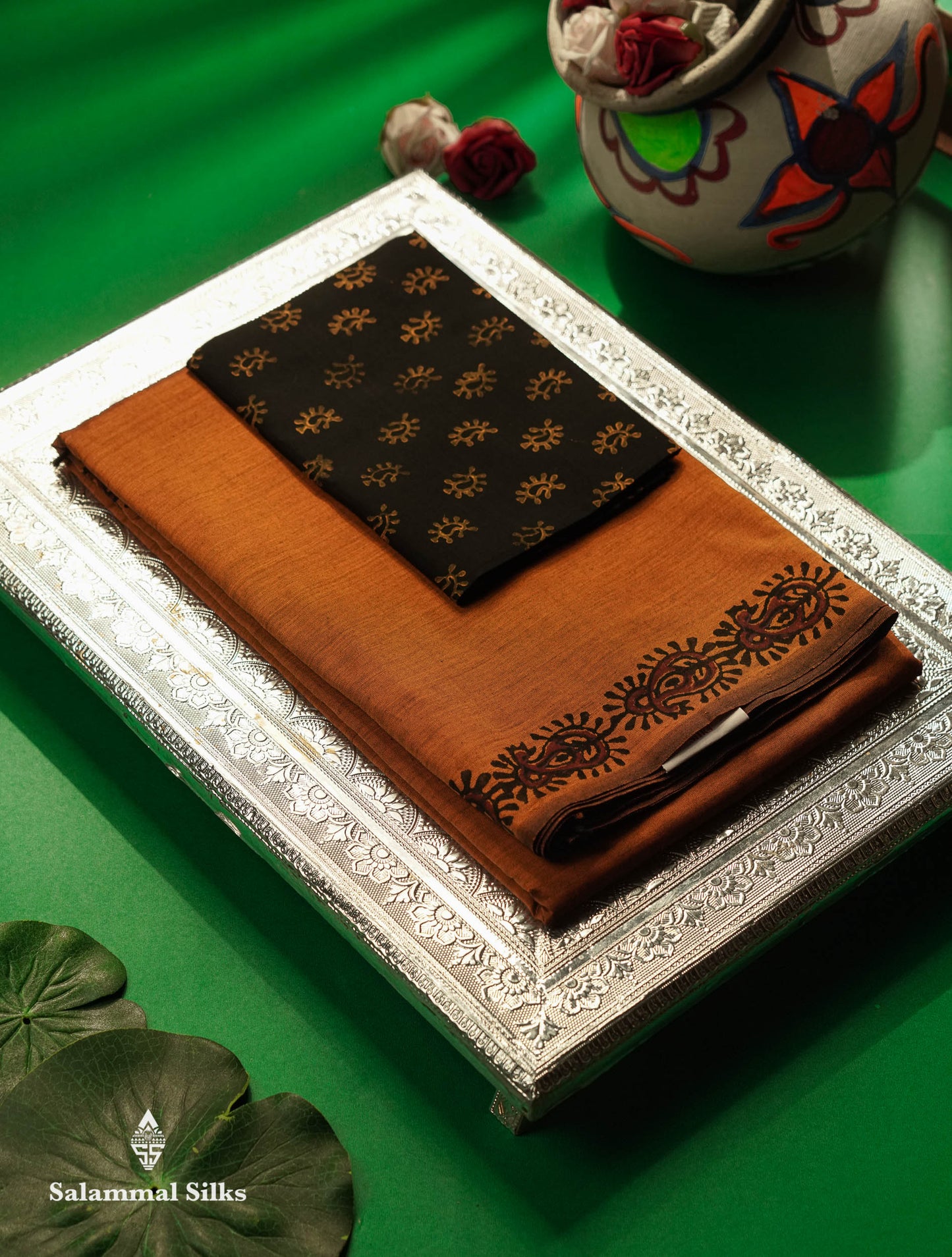 Beautiful Mustard Yellow Mirror Work Printed South Cotton Saree With Contrast Black Blouse