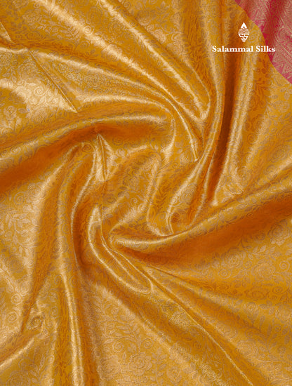 Beautiful Gold Tissue Bridal Semi Silk Saree With Contrast Pink Traditional Evening Morning Border