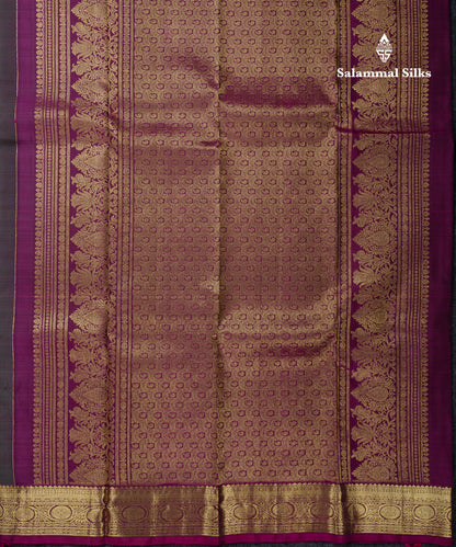 Beautiful Green Pure Kanjivaram Silk Saree With Contrast Magenta Traditional Small Border
