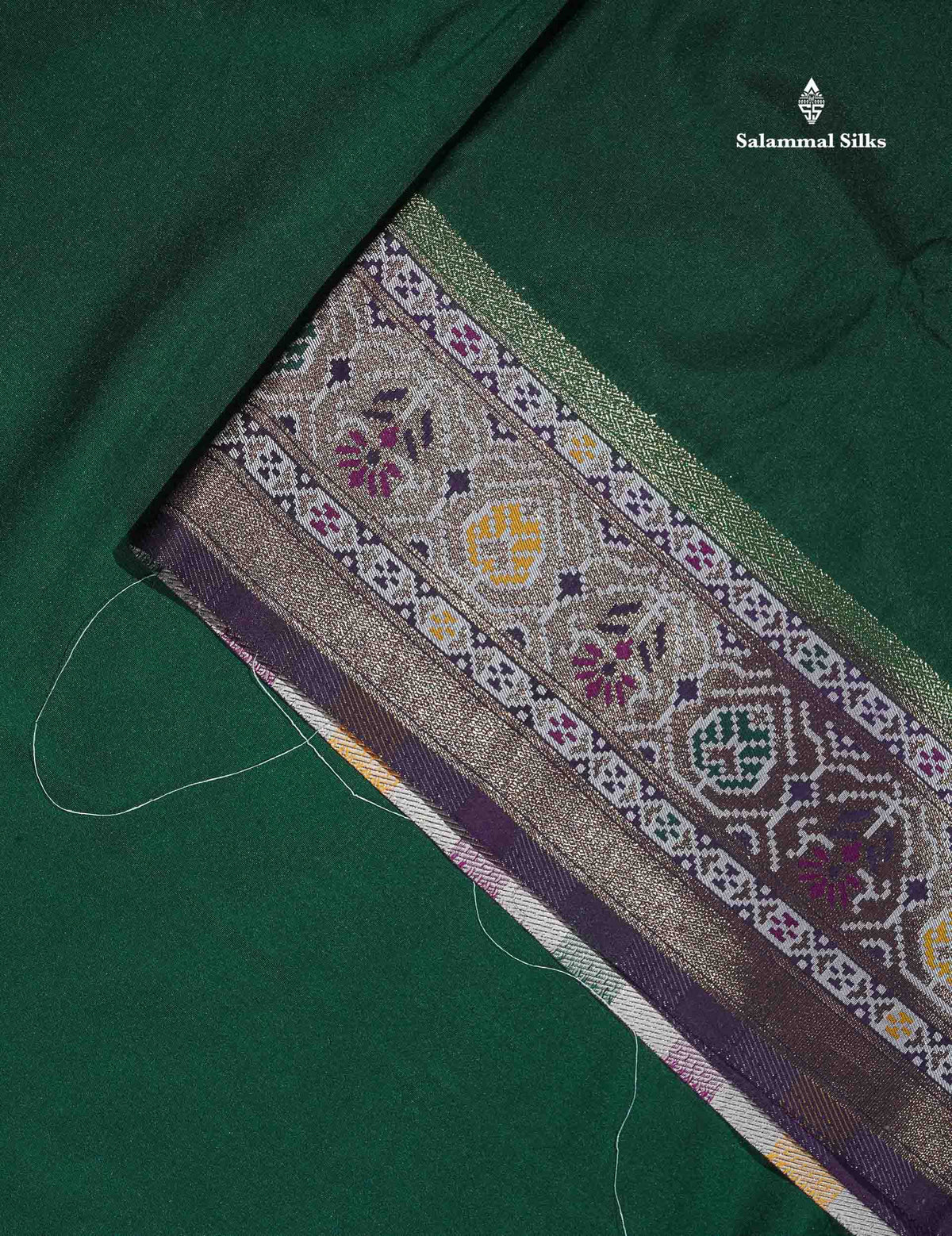 Semi Dola Silk Saree - Bottle Green Colour Plain Body With Contrast Deep Purple Ajirah Print Border