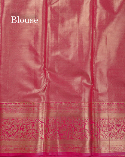 Beautiful Gold Tissue Bridal Semi Silk Saree With Contrast Pink Traditional Evening Morning Border