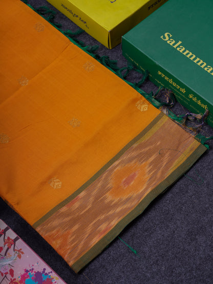 Beautiful Royal Blue Semi Silk Cotton Saree With Contrast Mustard Yellow Blouse