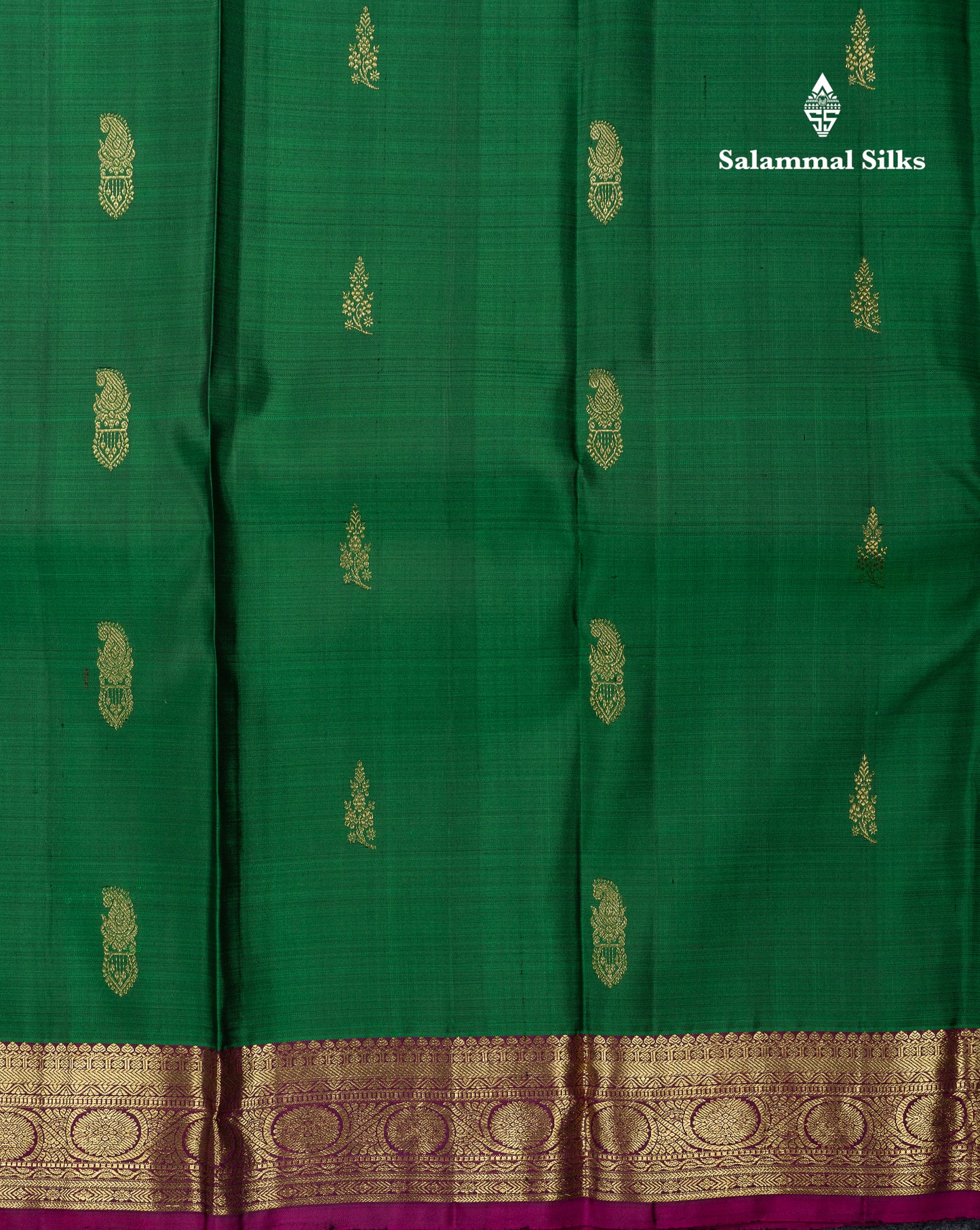 Beautiful Green Pure Kanjivaram Silk Saree With Contrast Magenta Traditional Small Border