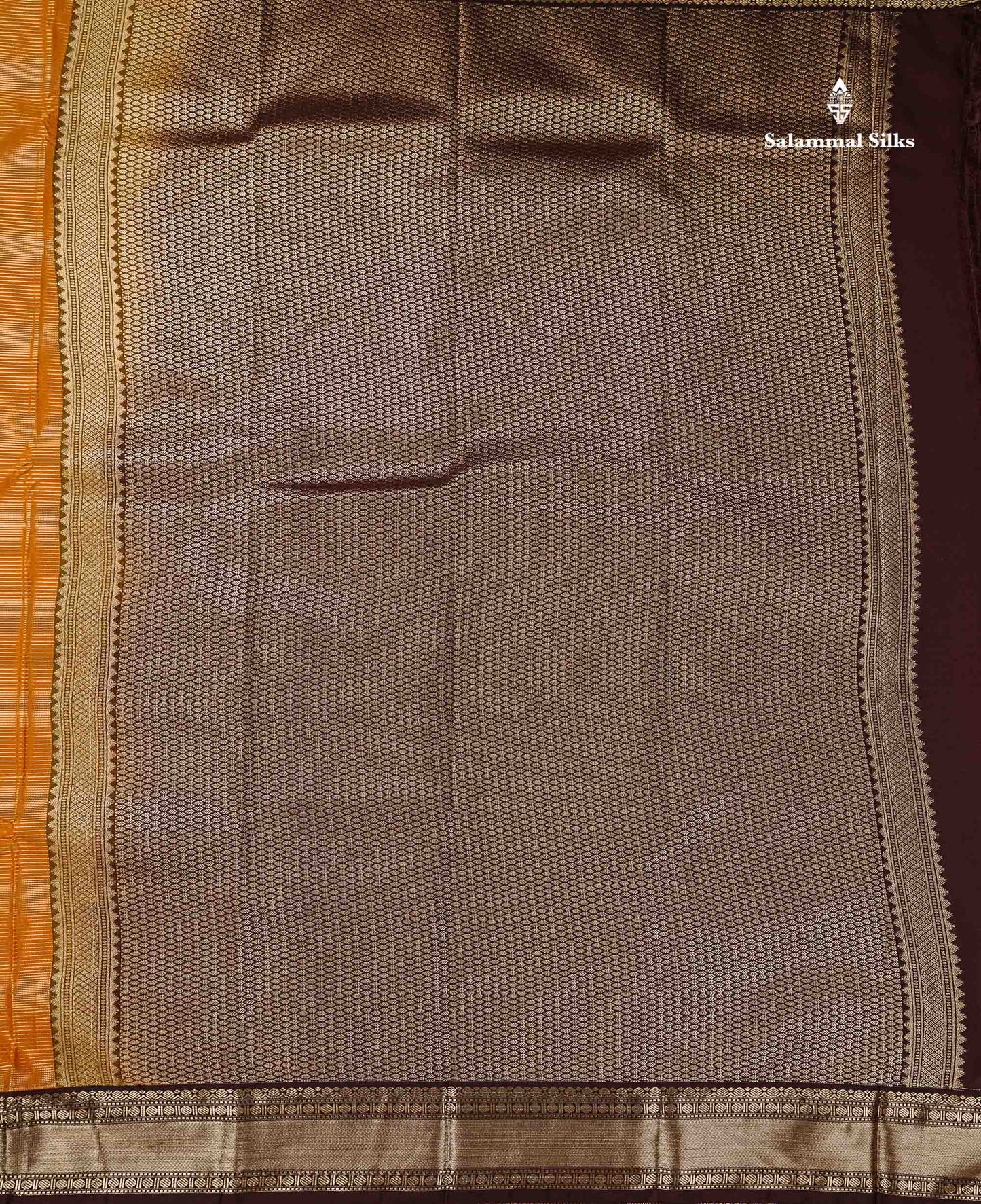 Semi Silk Saree -  Mango Yellow Butta With Alai Vaira Oosi Lines Along With Contrast Dark Brown Traditional Small Border