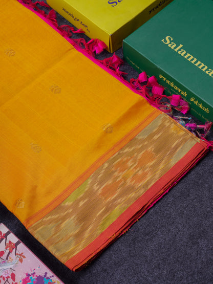 Beautiful Royal Blue Semi Silk Cotton Saree With Contrast Mustard Yellow Blouse