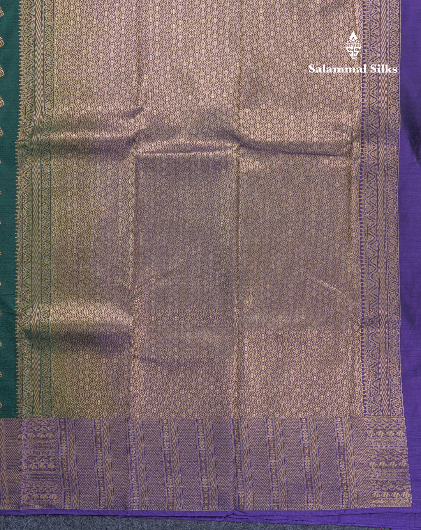 Bottle Green Semi Silk Saree With Contrast Violet Border