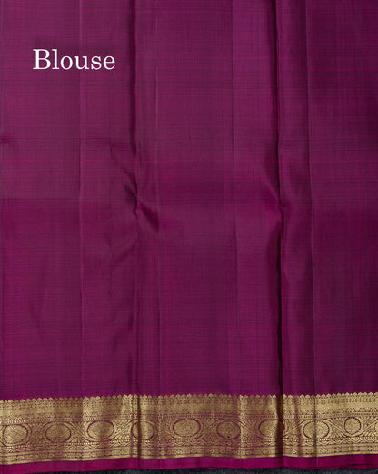 Beautiful Green Pure Kanjivaram Silk Saree With Contrast Magenta Traditional Small Border