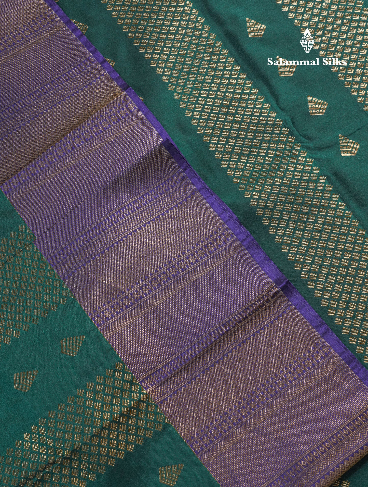 Bottle Green Semi Silk Saree With Contrast Violet Border