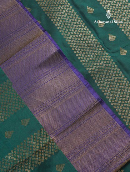 Bottle Green Semi Silk Saree With Contrast Violet Border