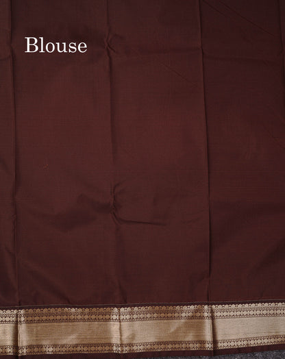 Semi Silk Saree -  Mango Yellow Butta With Alai Vaira Oosi Lines Along With Contrast Dark Brown Traditional Small Border