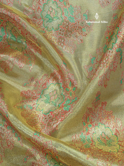 Pure Zari Multicolour Tissue Pure Kanjivaram Silk Saree With Contrast Baby Pink Border