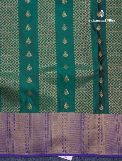 Bottle Green Semi Silk Saree With Contrast Violet Border