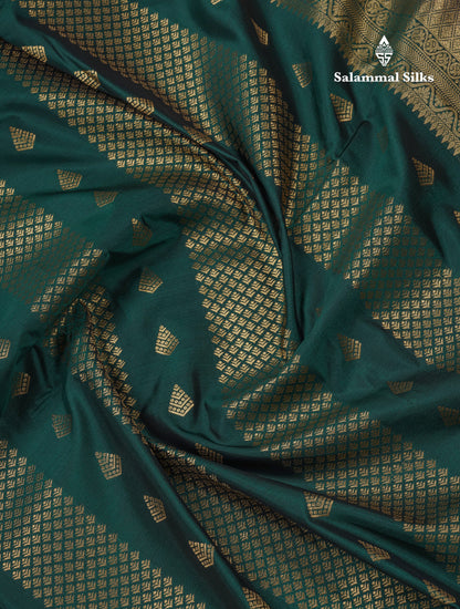 Bottle Green Semi Silk Saree With Contrast Violet Border
