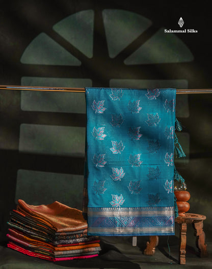 Dual Tone Pink Semi Raw Silk Saree With Contrast Navy Blue Blouse