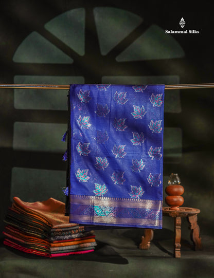 Dual Tone Pink Semi Raw Silk Saree With Contrast Navy Blue Blouse