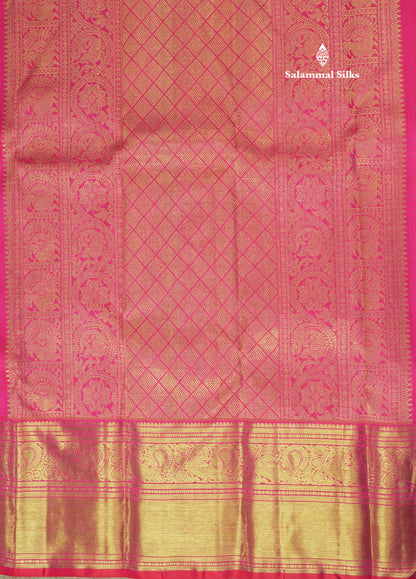 Meenakari Work Pink Shade Pure Kanjivaram Silk Saree Pure zari (3G) with Traditional Gold Zari Border