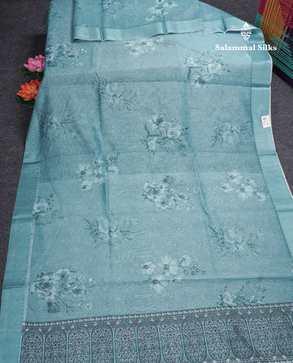 Pastel Blue Silk Kota Saree With Fancy Border