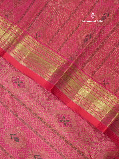 Meenakari Work Pink Shade Pure Kanjivaram Silk Saree Pure zari (3G) with Traditional Gold Zari Border