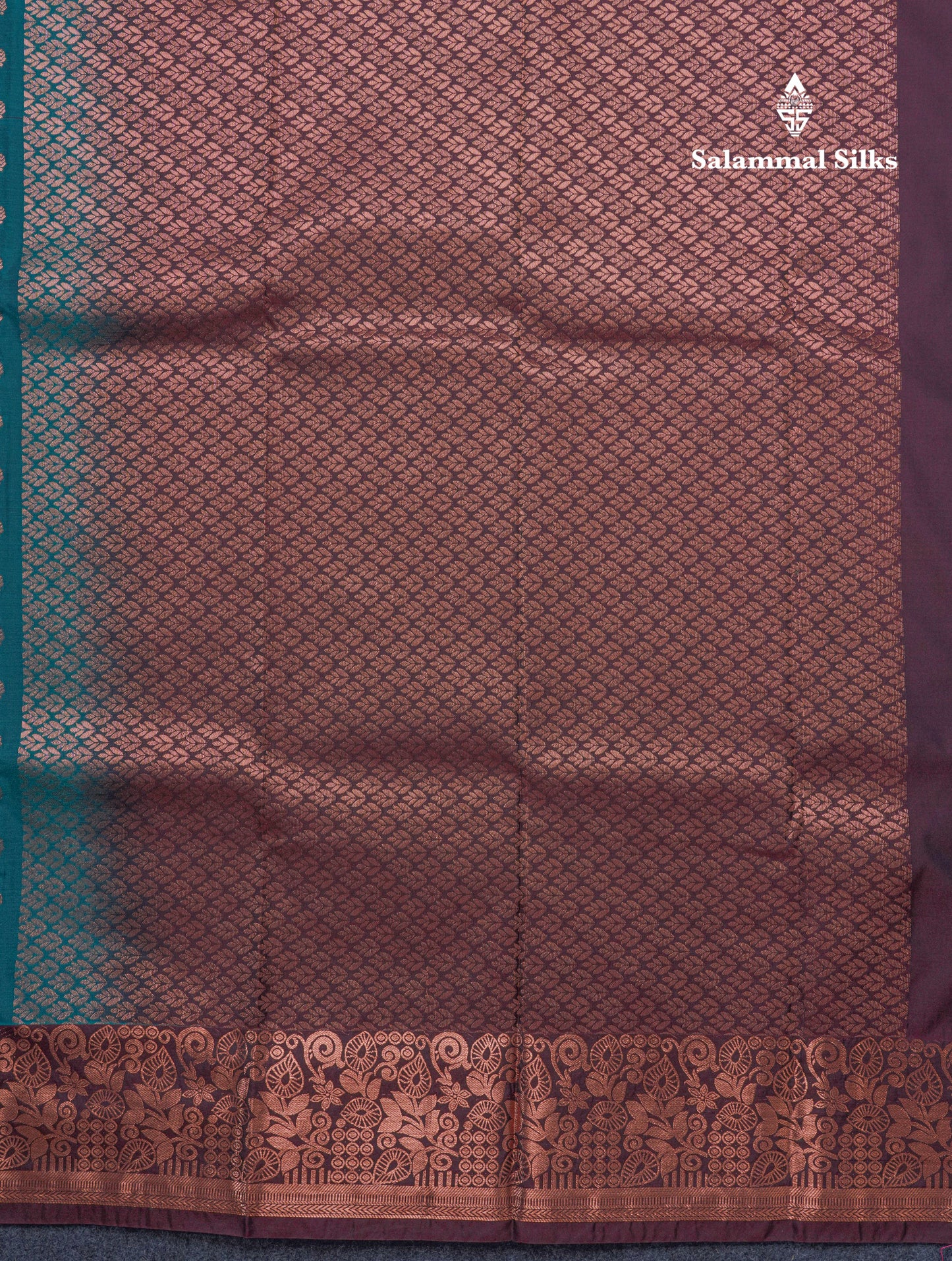 Peacock Blue Semi Silk Saree With Contrast Dark Brown Border