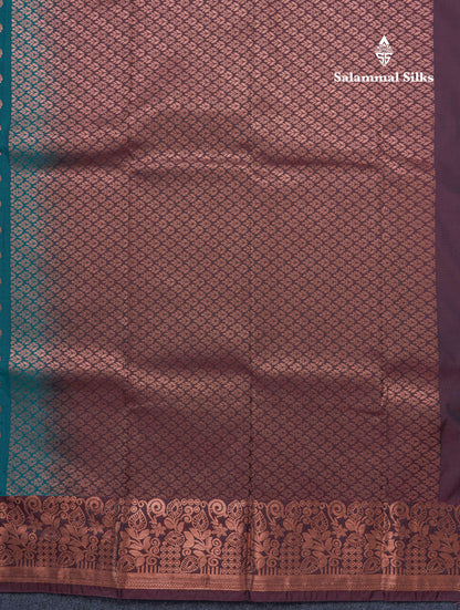 Peacock Blue Semi Silk Saree With Contrast Dark Brown Border