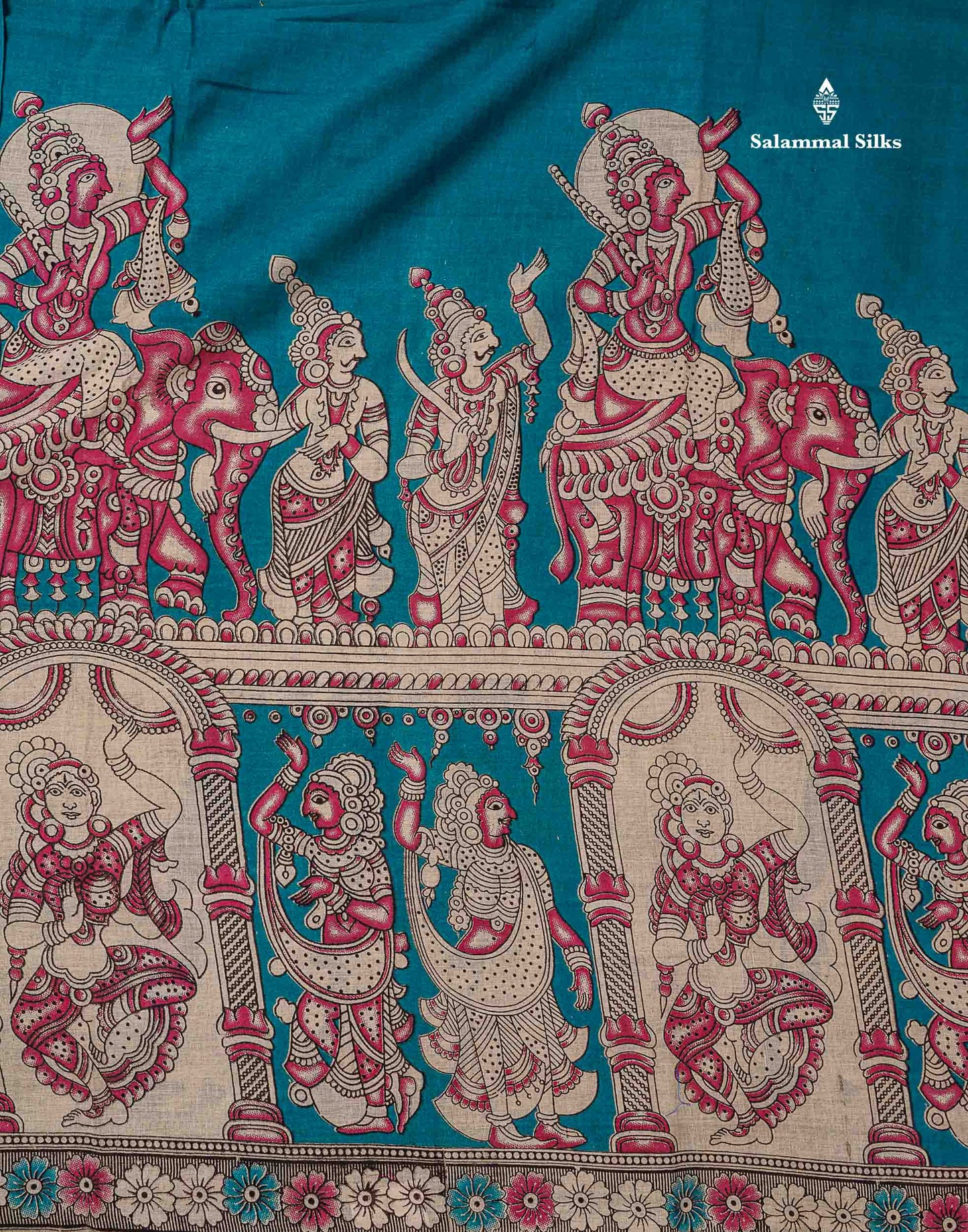 Kalamkari Pure Cotton Saree - Ramar Blue Printed With Half White Blouse