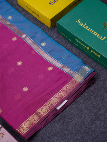 Beautiful Bottle Green Maheshwar Cotton Saree With Contrast Maroon Blouse