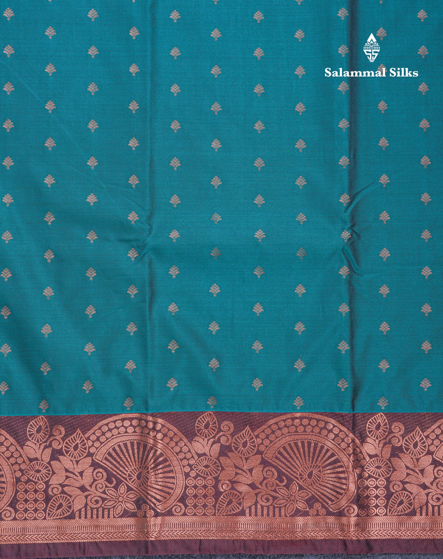 Peacock Blue Semi Silk Saree With Contrast Dark Brown Border