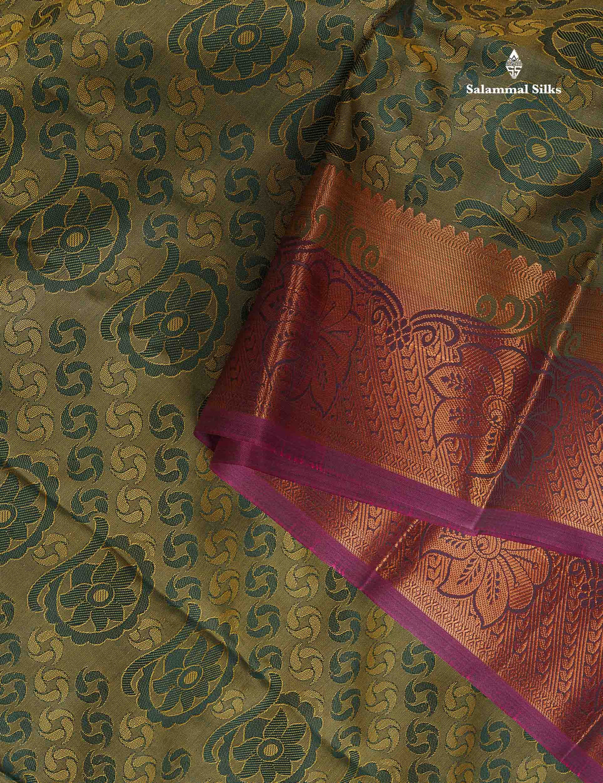 Semi Silk Saree - Green Colour Body With Contrast Pinkish Peach Blouse