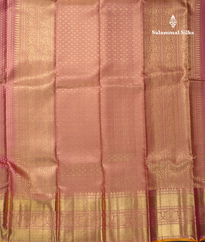 Beautiful Onion Pink Tissue Pure Kanjivaram Silk Saree With Traditional Border