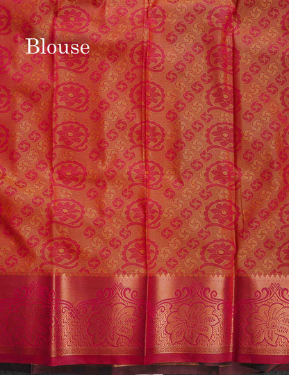 Semi Silk Saree - Green Colour Body With Contrast Pinkish Peach Blouse