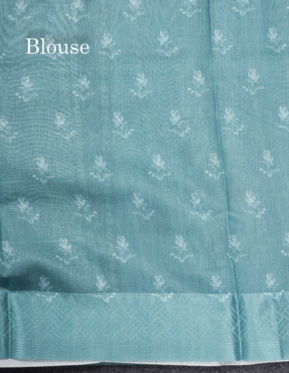 Pastel Blue Silk Kota Saree With Fancy Border