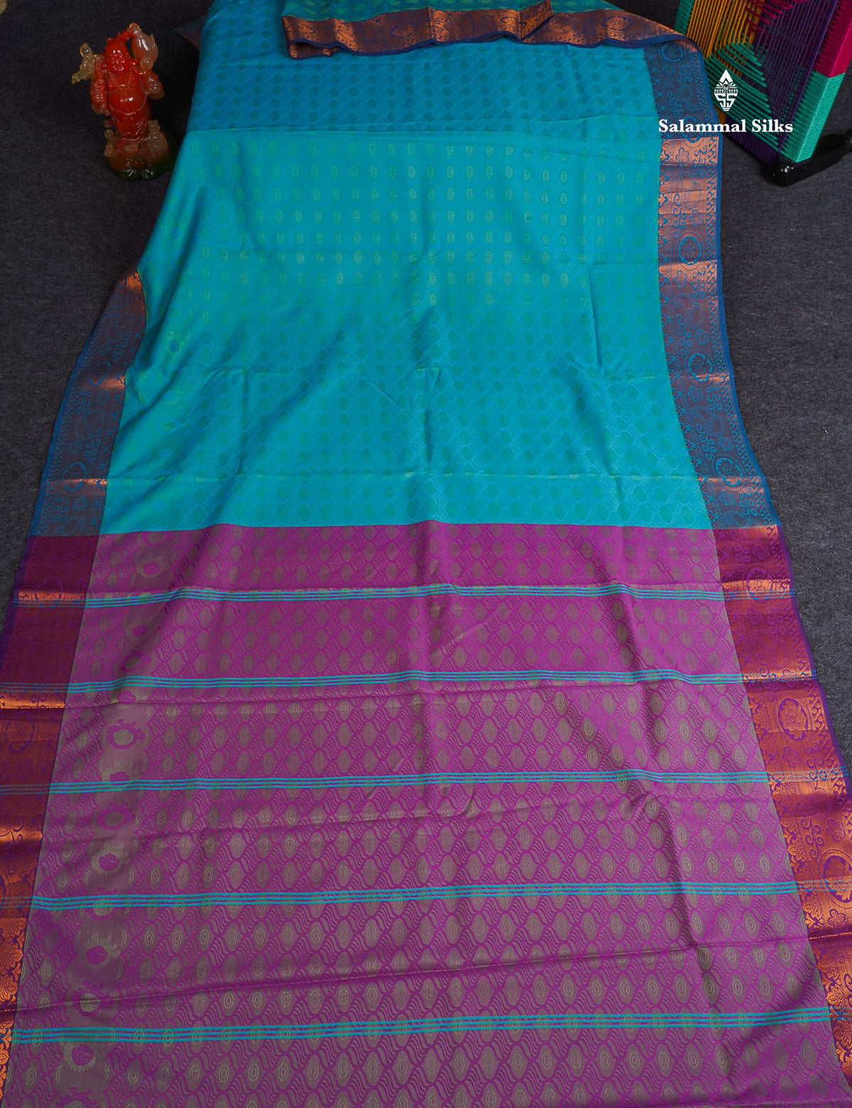 Semi Silk Saree - Sapphire Blue Colour Body With Contrast Purple Blouse 