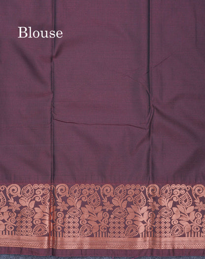 Peacock Blue Semi Silk Saree With Contrast Dark Brown Border