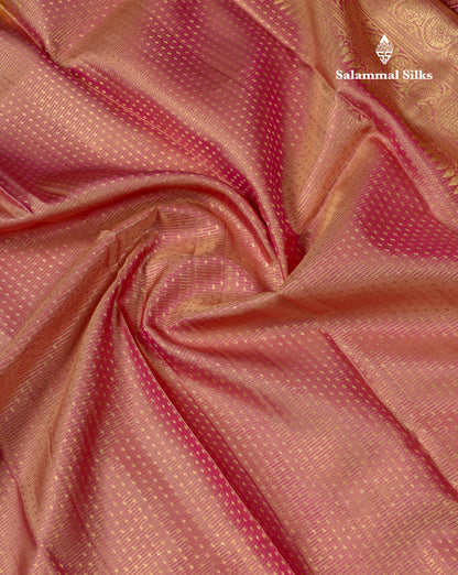 Beautiful Onion Pink Tissue Pure Kanjivaram Silk Saree With Traditional Border