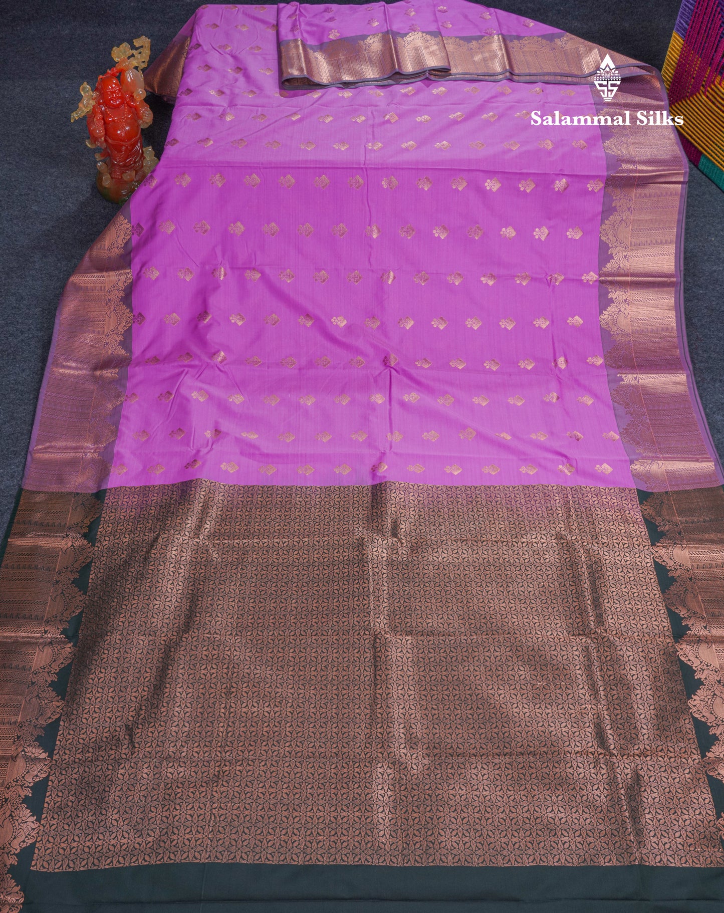 Light Pink Semi Silk Saree With Contrast Bottle Green Blouse