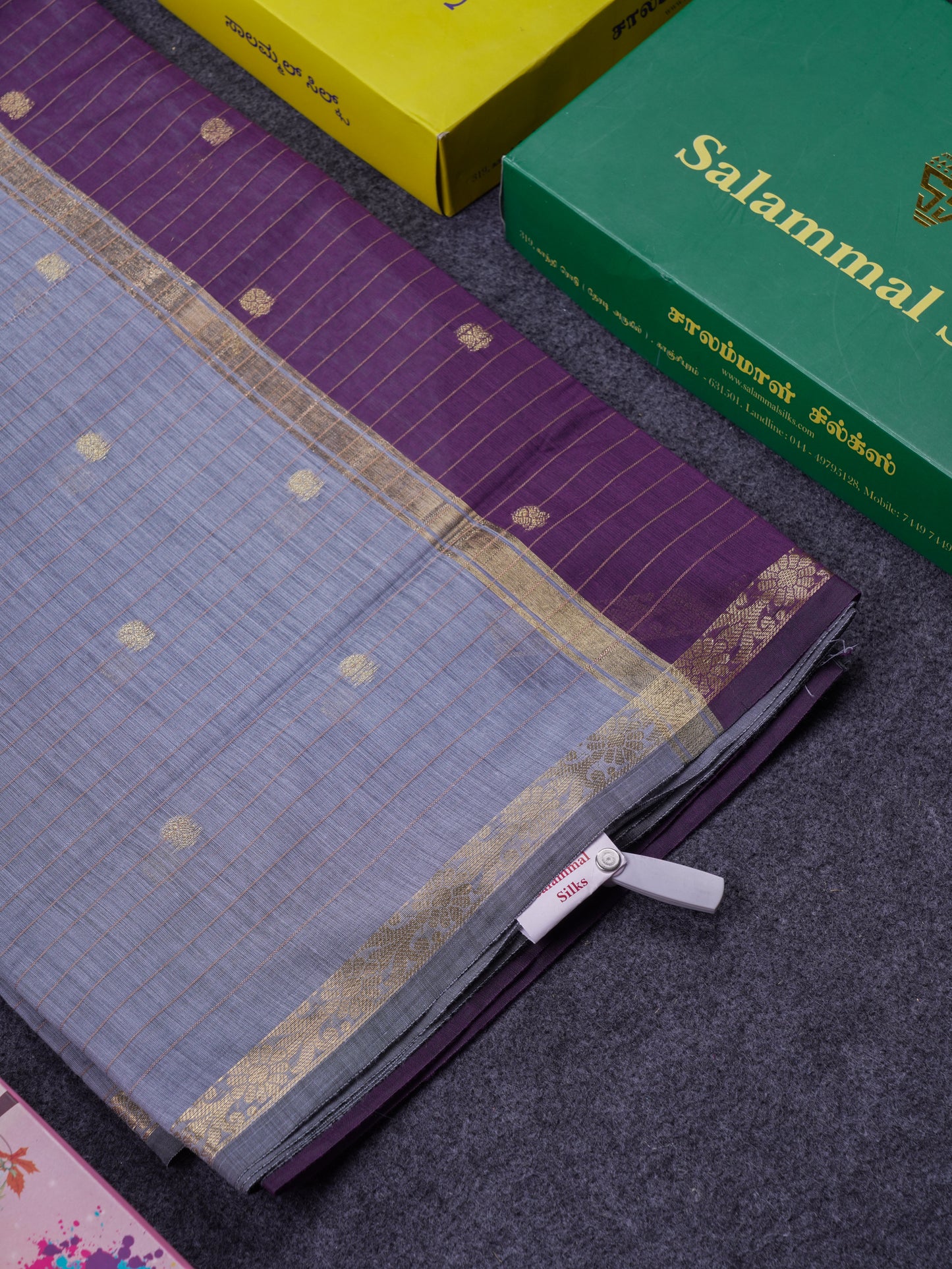 Beautiful Dark Purple Cotton Mix Saree With Contrast Mustard Yellow Blouse