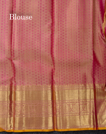 Beautiful Onion Pink Tissue Pure Kanjivaram Silk Saree With Traditional Border