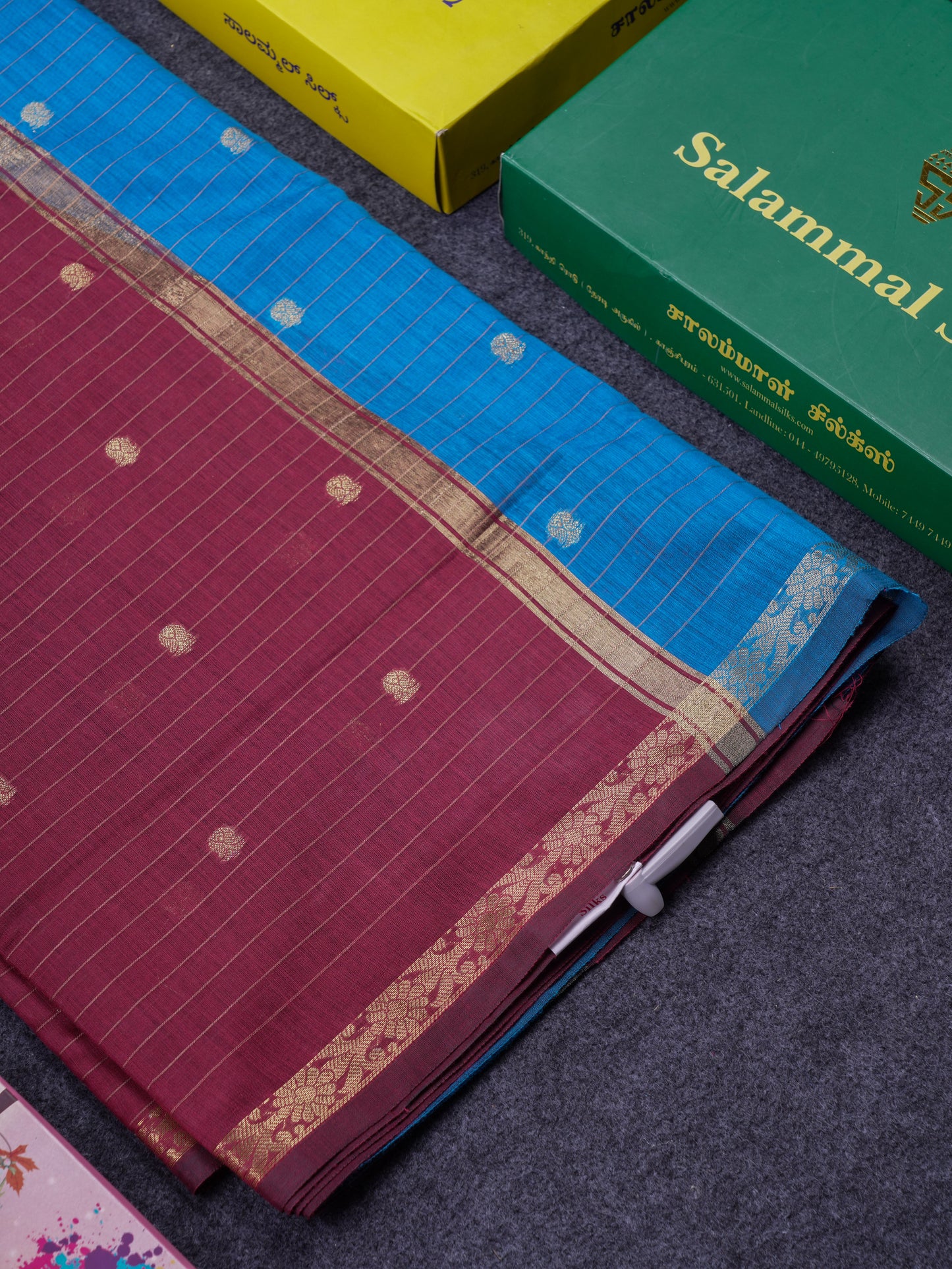 Beautiful Dark Purple Cotton Mix Saree With Contrast Mustard Yellow Blouse
