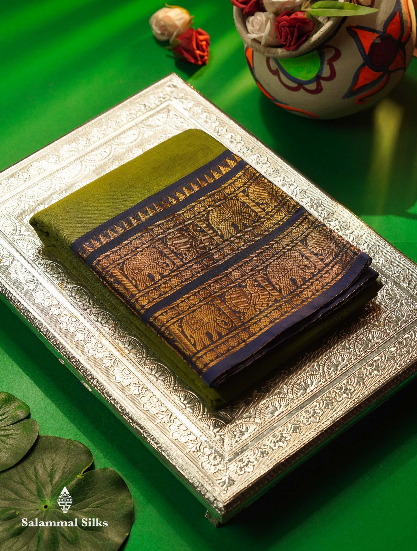 Beautiful Rust Orange Plain Pure Chettinad Cotton Saree With Contrast Dark Brown Traditional Evening Morning Border